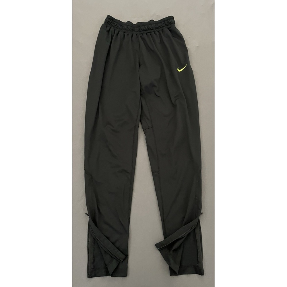 Dri Fit Nike Athletic Pants Mens Size Medium Black Green Ankles Zip Drawstring